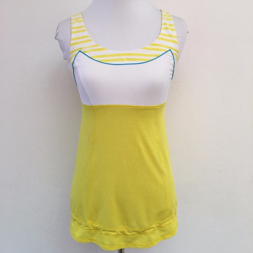 Lululemon White Yellow Scoop Neck Tank Top 4